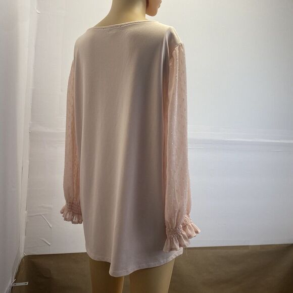 ADRIANNA PAPELL Clip Dot Puff Sleeve Top Pale pink 'Champagne' Blouse Size XL - Picture 14 of 15